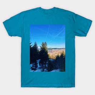 coniferous trees on the top of mountain hills T-Shirt